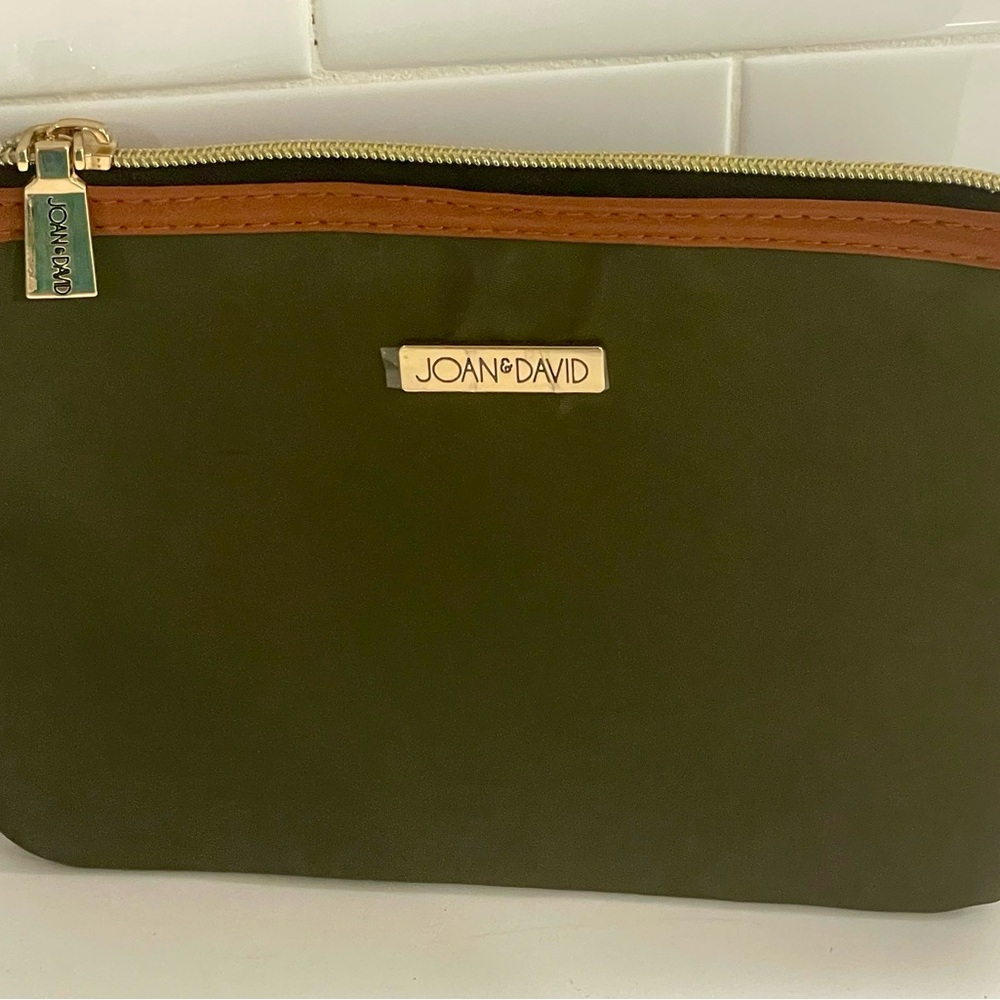 Joan & David Small Makeup Bag Purse Clutch Green & Brown Gold Hardware
